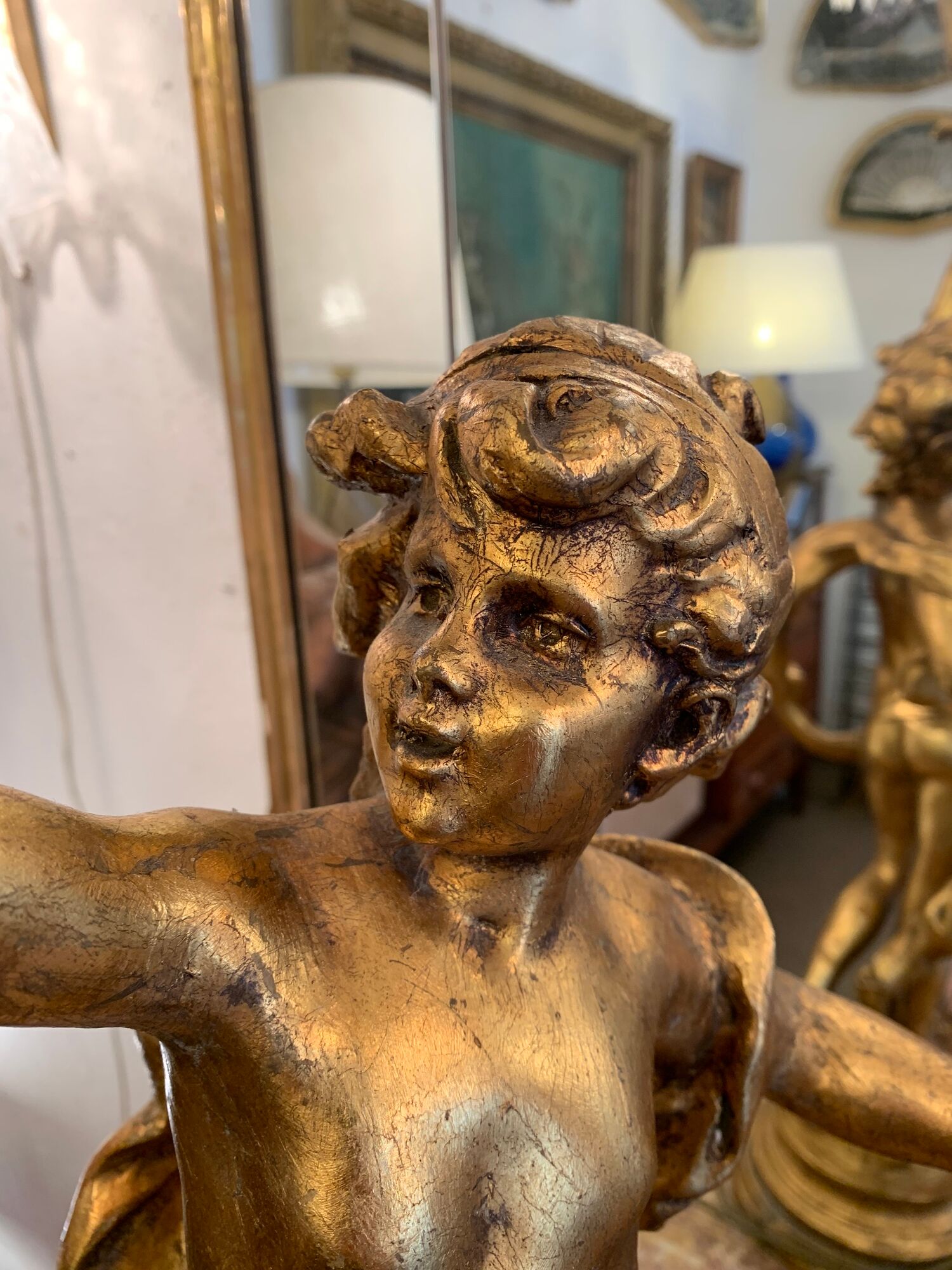 Pair of gilded wooden lamps from the 1960s