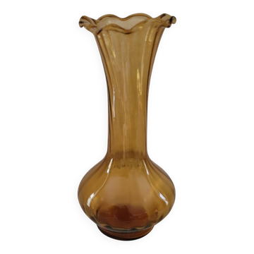 Vintage blown amber glass vase – corolla style