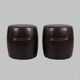 2 small brown poufs with beige stitching - industrial, loft, vintage style, re