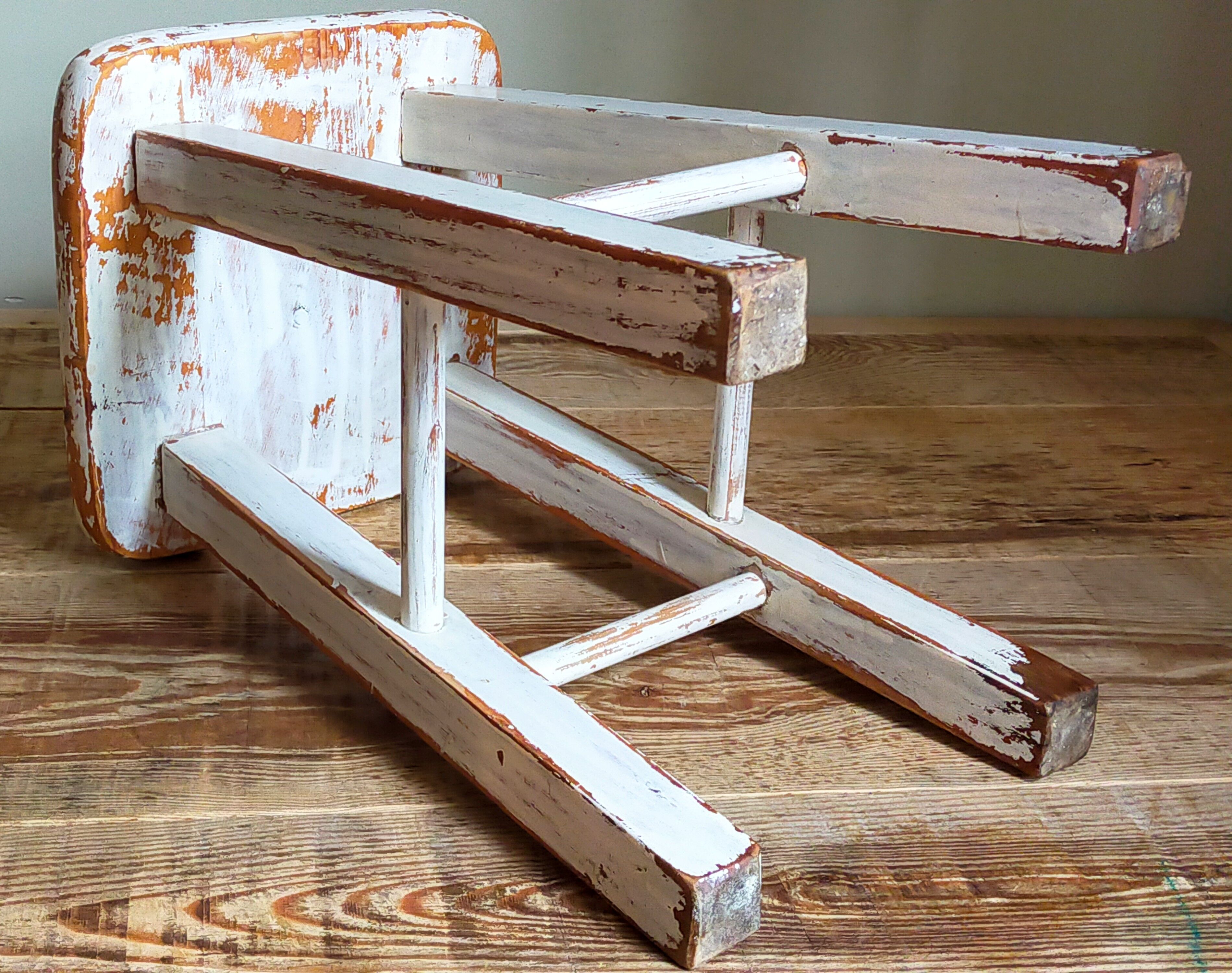 Workshop stool in vintage patinated solid wood