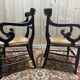 Pair of rustic straw-seated armchairs