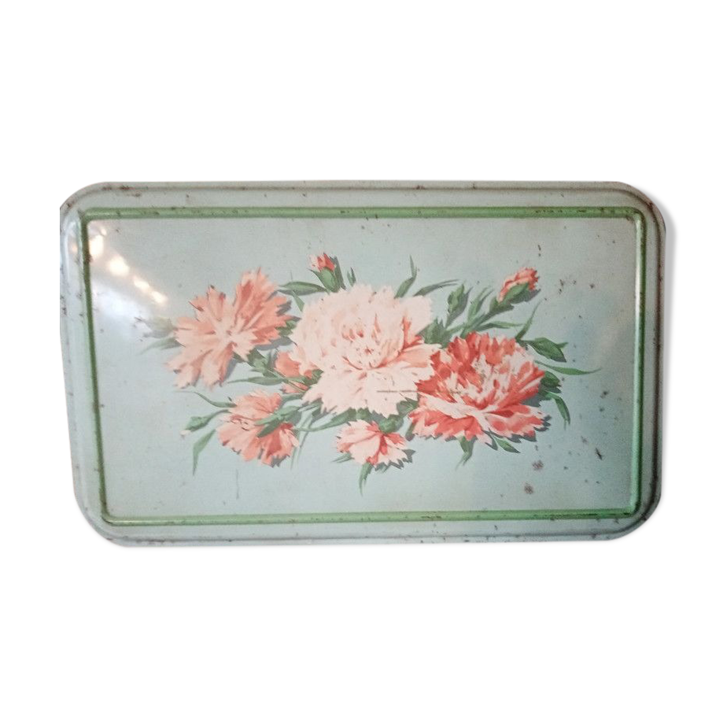 Old metal box 30x18 regibana green flower