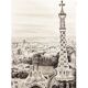CHARCOAL DRAWING OF BARCELONA VIEW OF PARK GUELL. CITYSCAPE OF BARCELONA.