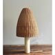 Vintage alabaster table lamp, soft yellow/cream, wicker shade