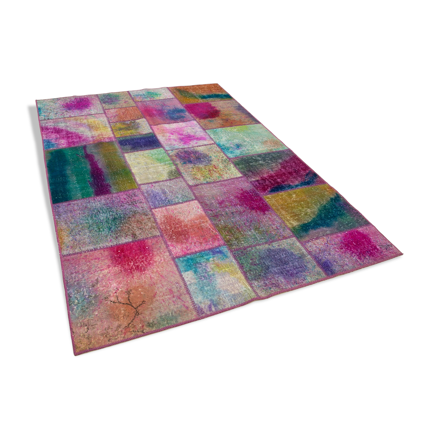 Handwoven Oriental Overdyed 168 cm x 245 cm Multicolor Patchwork Carpet