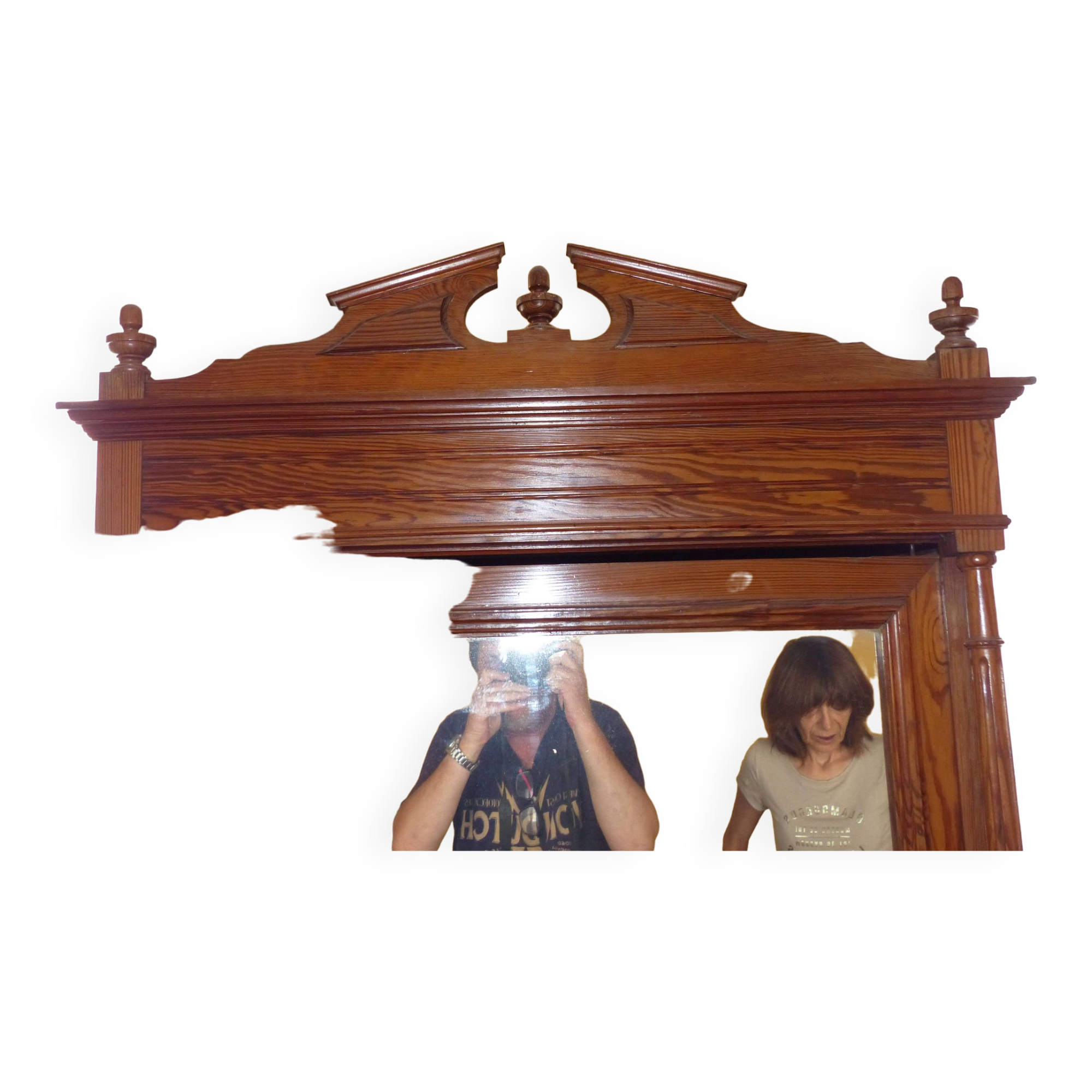 Pitch pine wood mirror bonnetiere