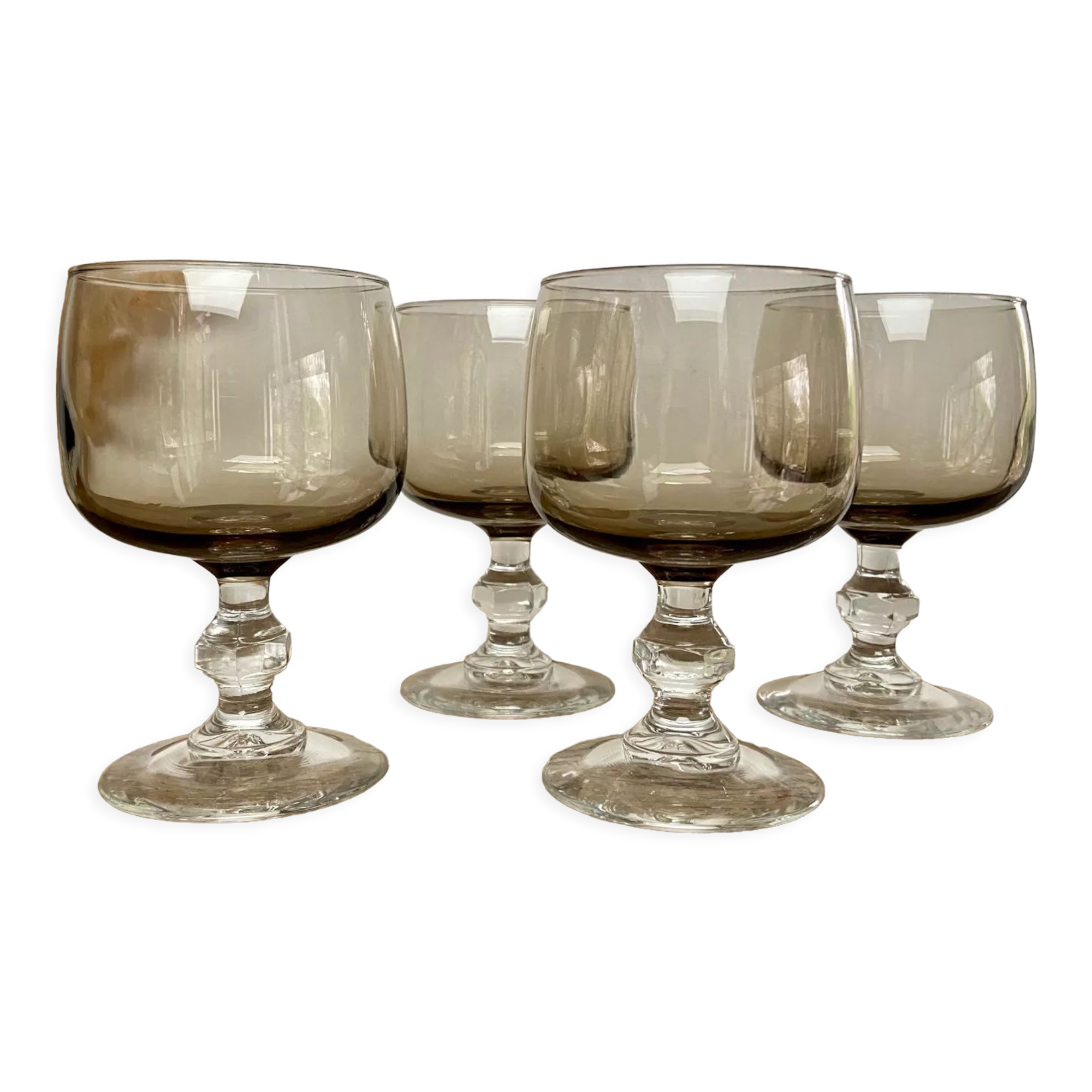 4 vintage luminarc smoked glasses