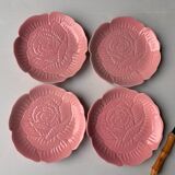 4 vintage rose shaped barbotine plates