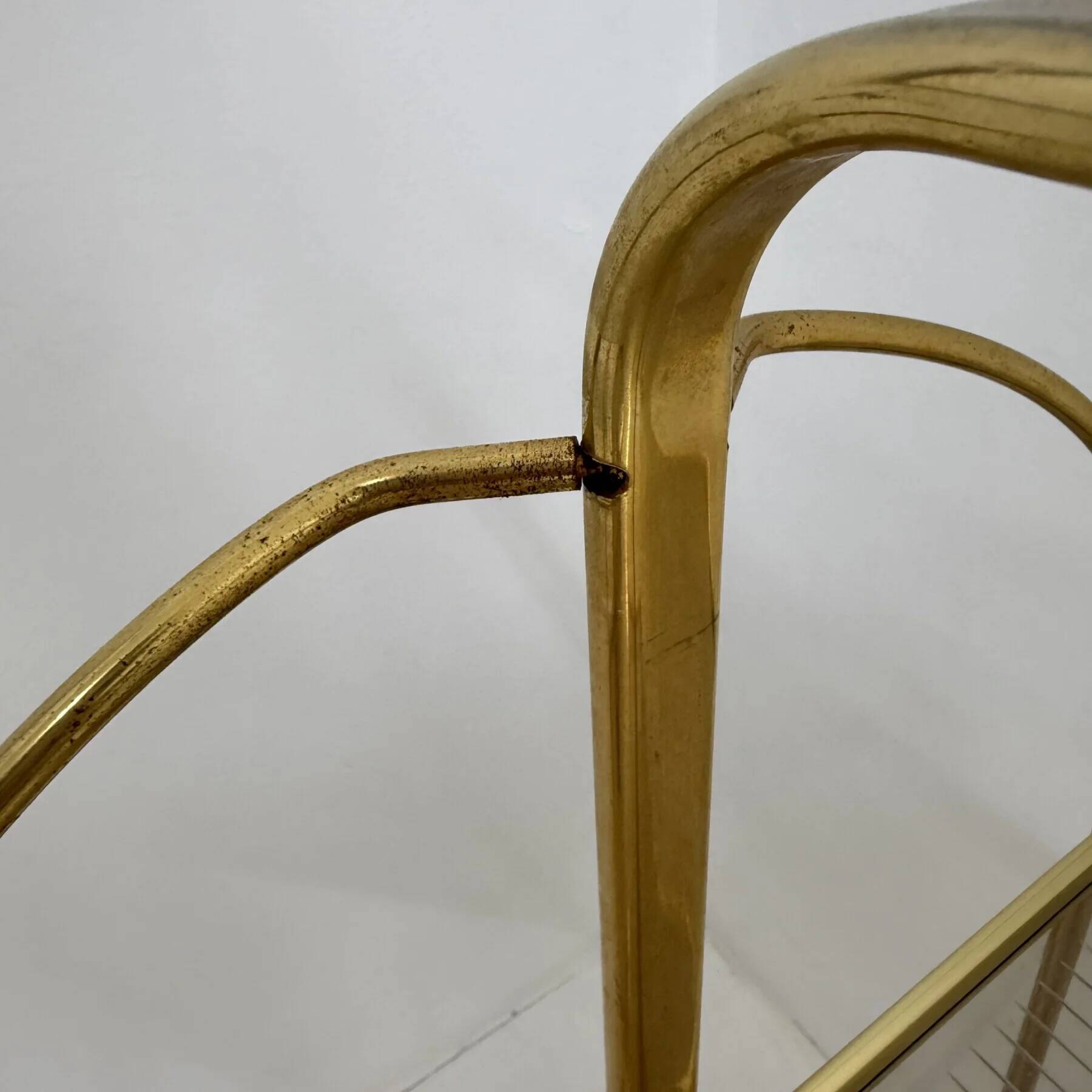 Mid-century modern folding bar cart in brass and ribbed acrylic glass, 1970s