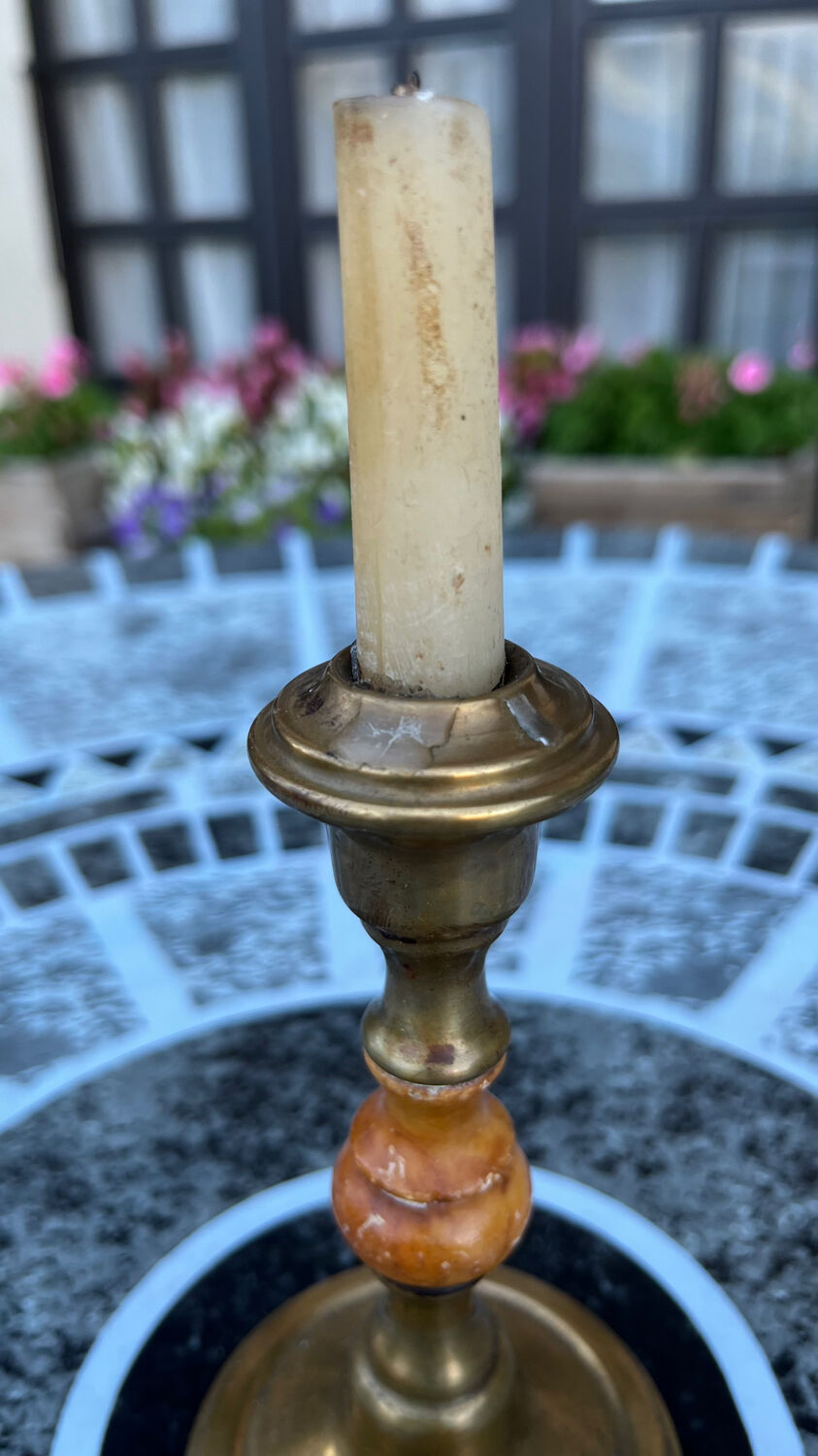 Small old copper and natural stone candle holder