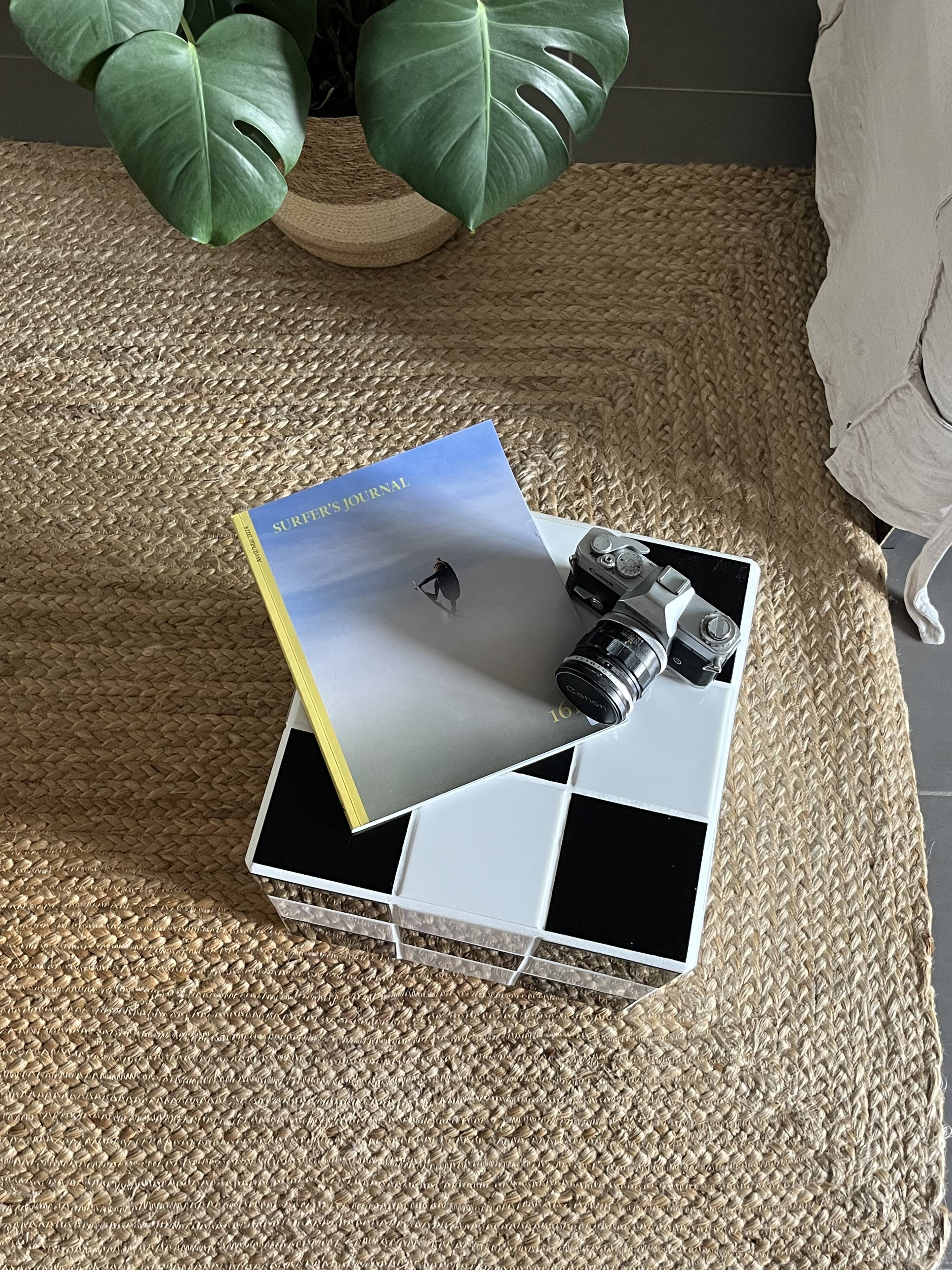Cube coffee table in tile mosaic.