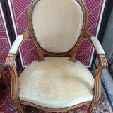 Pair of armchairs medallion Louis XV style, yellow velvet