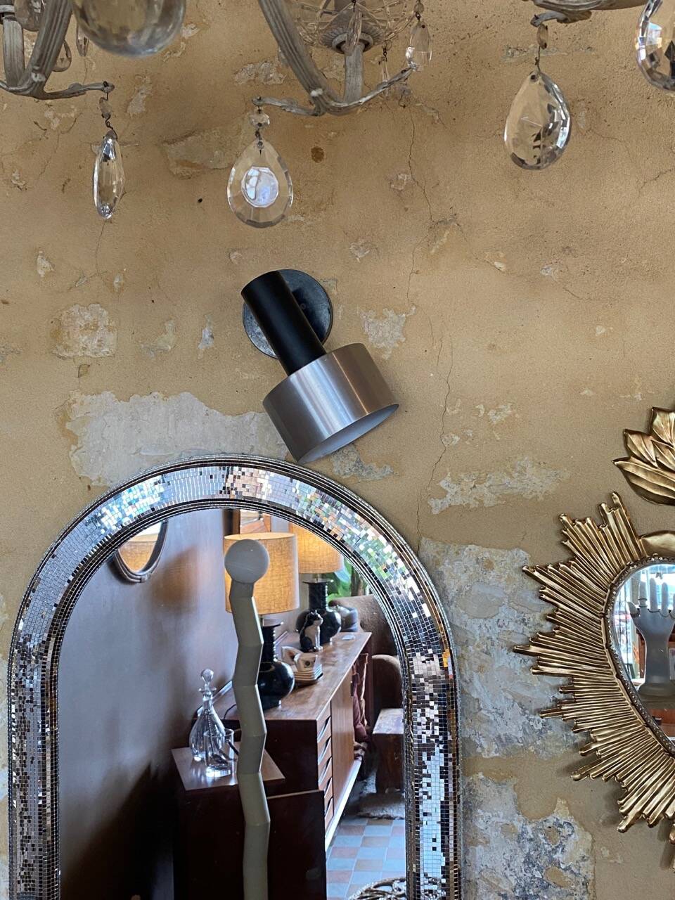 Pair of vintage adjustable wall sconces in brushed metal