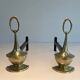 Paire de Chenets en Bronze Néoclassiques en Forme de Lampes Antiques à Anne