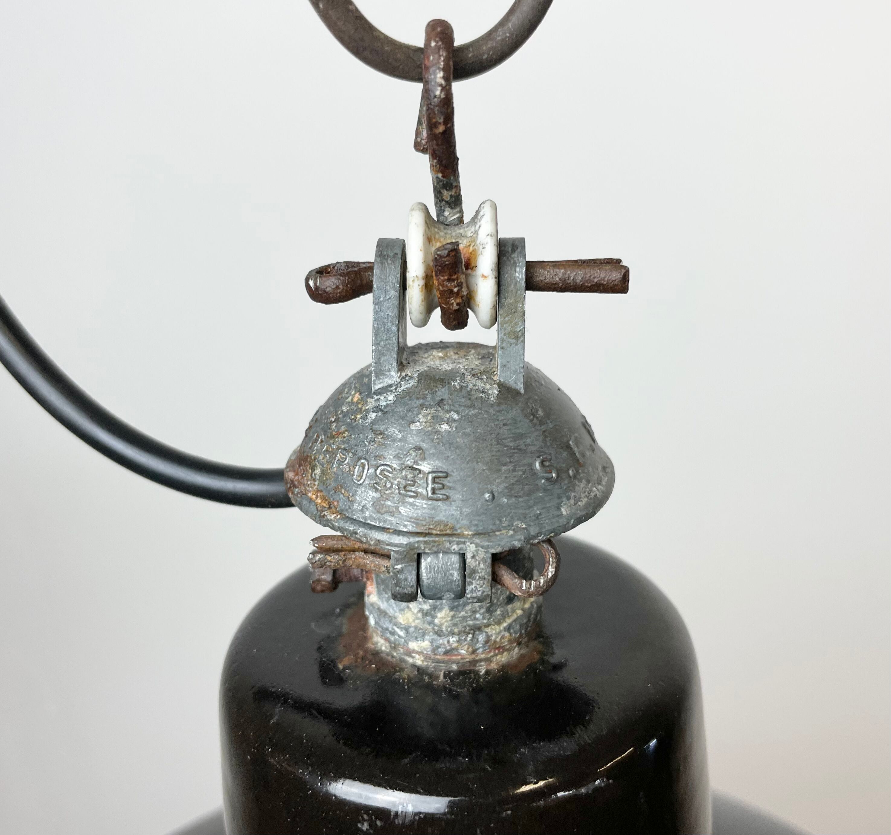 Industrial Black Enamel Hanging Lamp from Reluma, 1950s