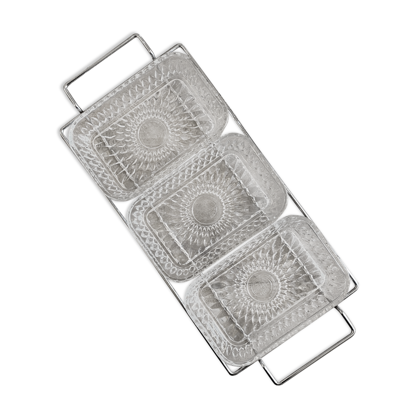 Duralex vintage glass and silver metal tray/servant