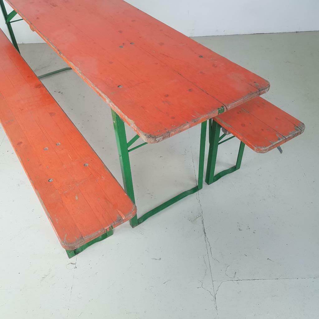 Vintage german beer table and benches orange