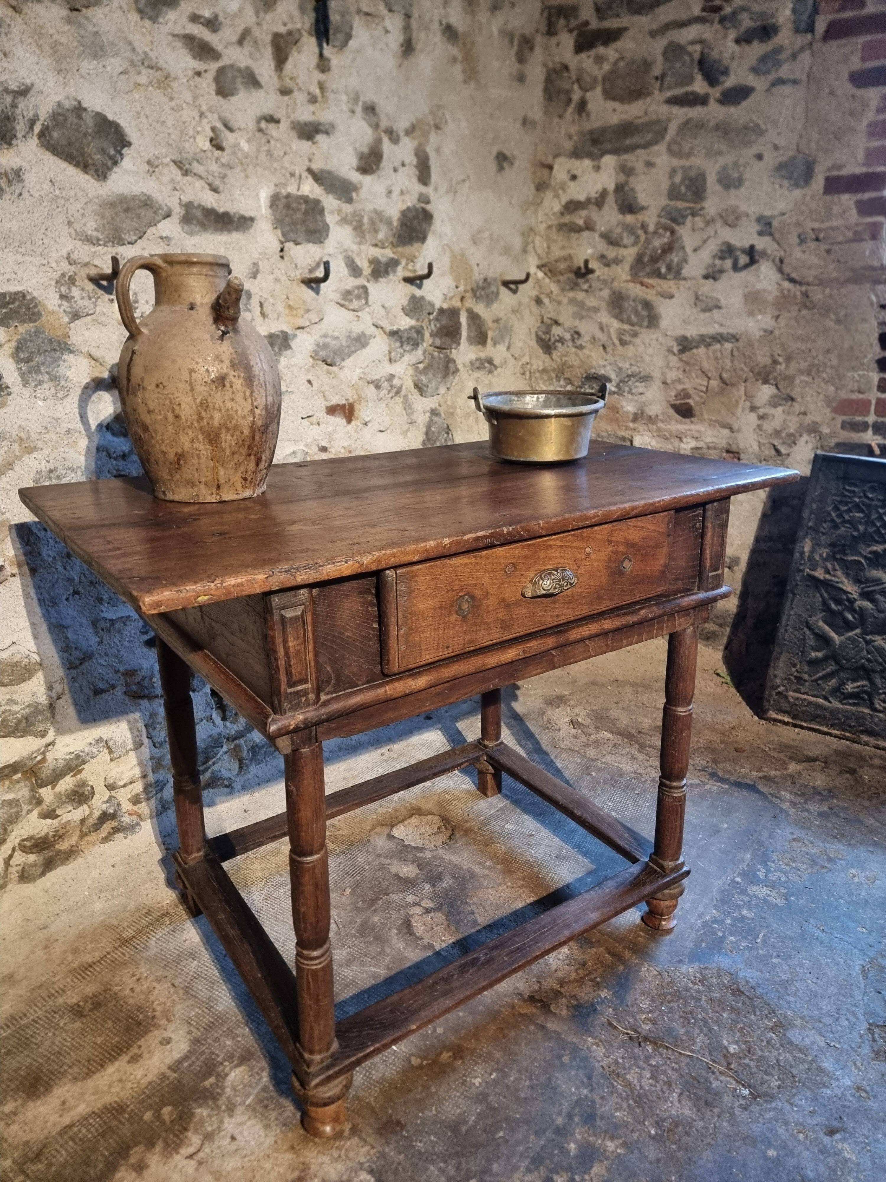 Rustic French oak table with drawer, late 18th – early 19th century, Auvergne