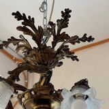 Solid bronze chandelier with moving arms, 19th century, opalescent tulips