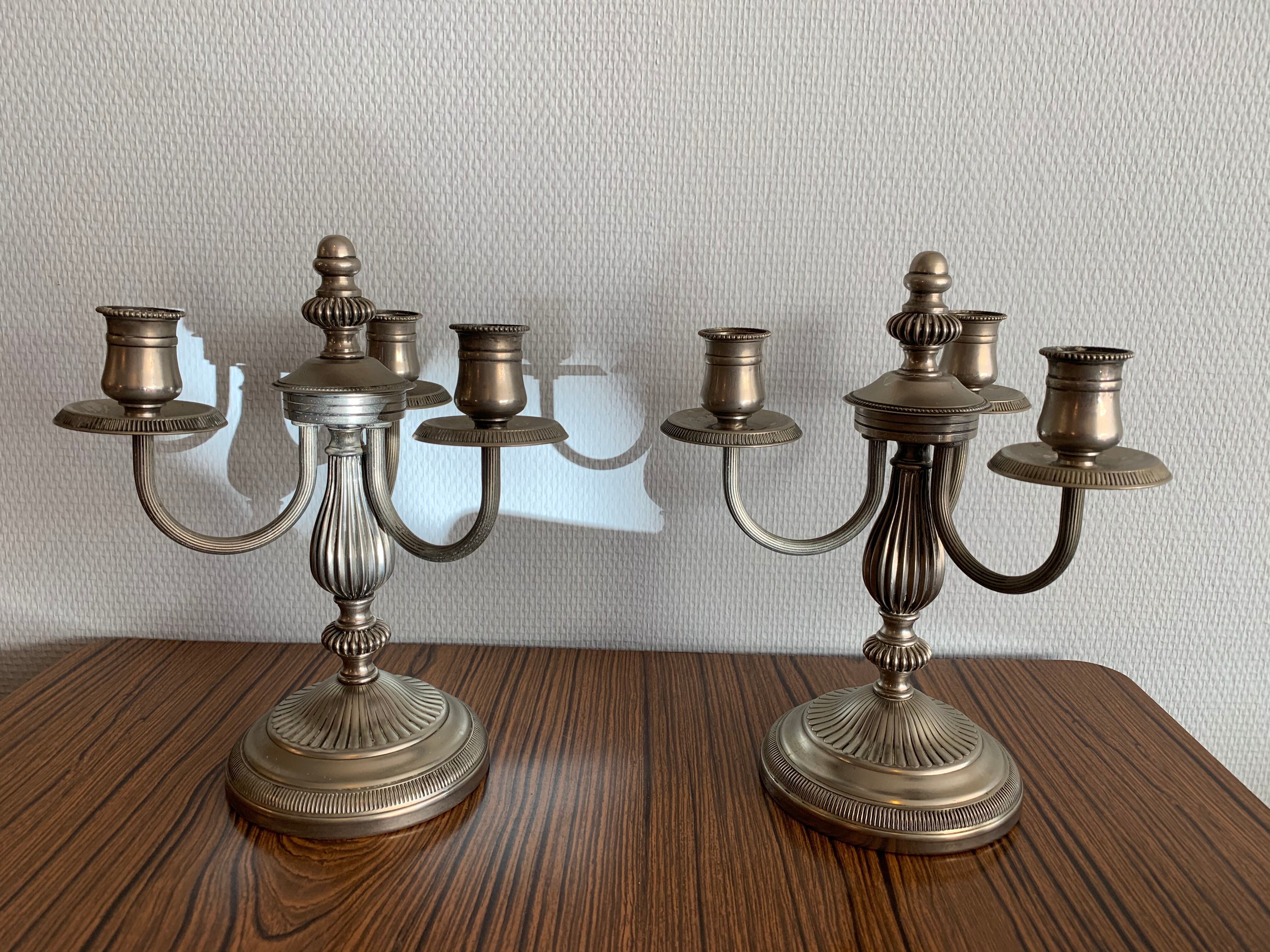 Pair of candlestick 3 branches in tin