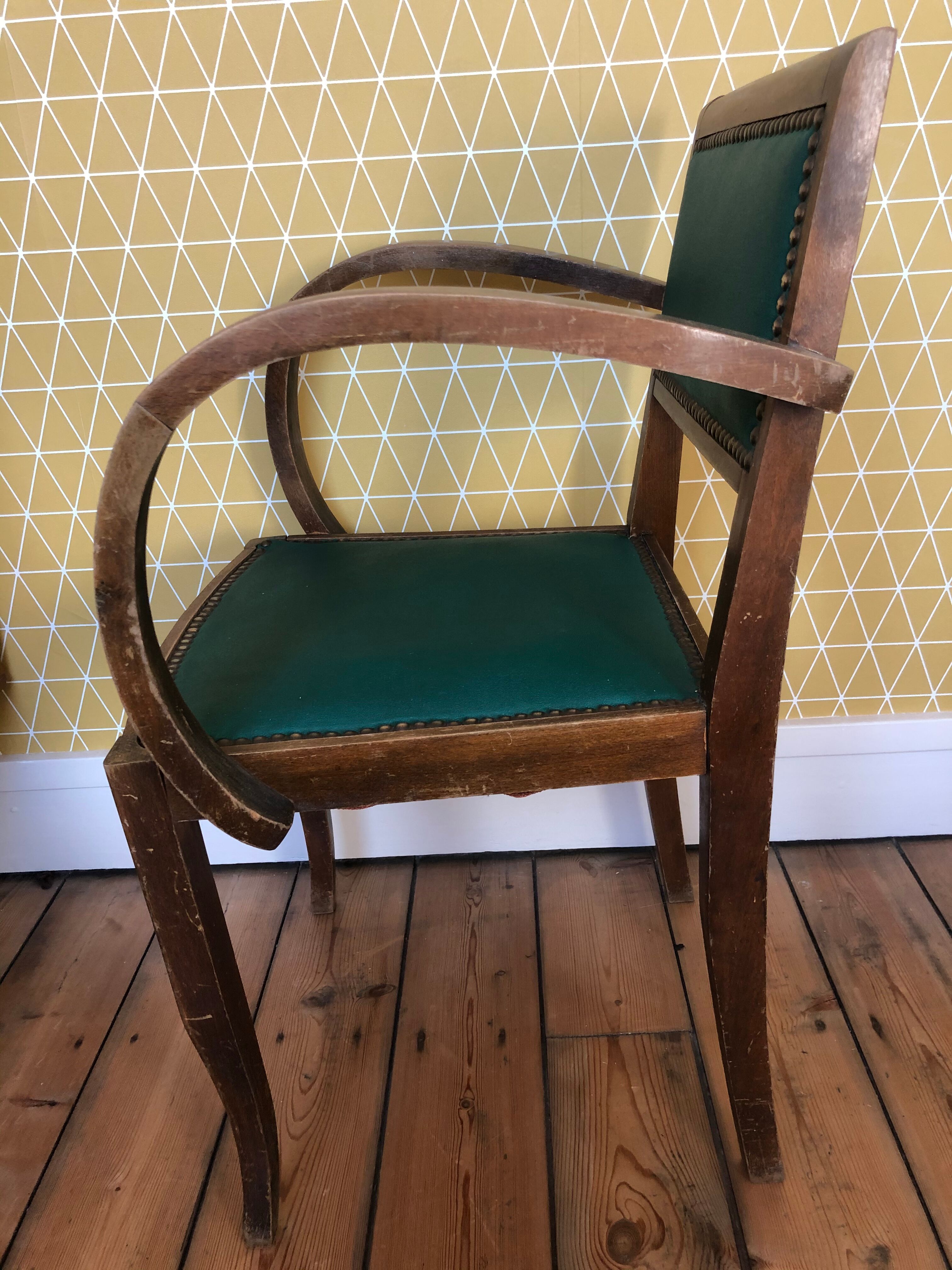 Fauteuil bridge vert années 50