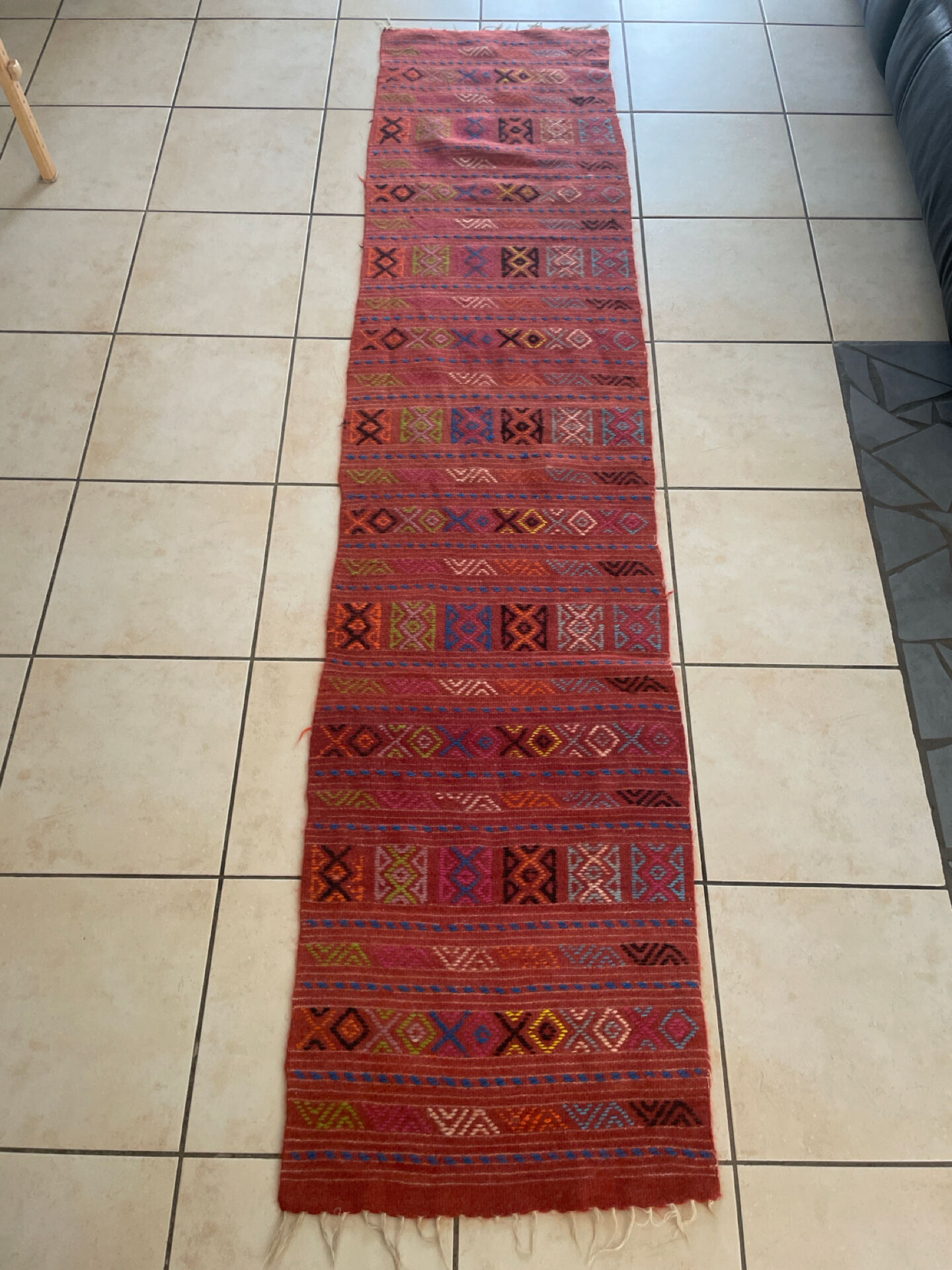 Handwoven wool Berber hallway rug, 240 x 52 cm