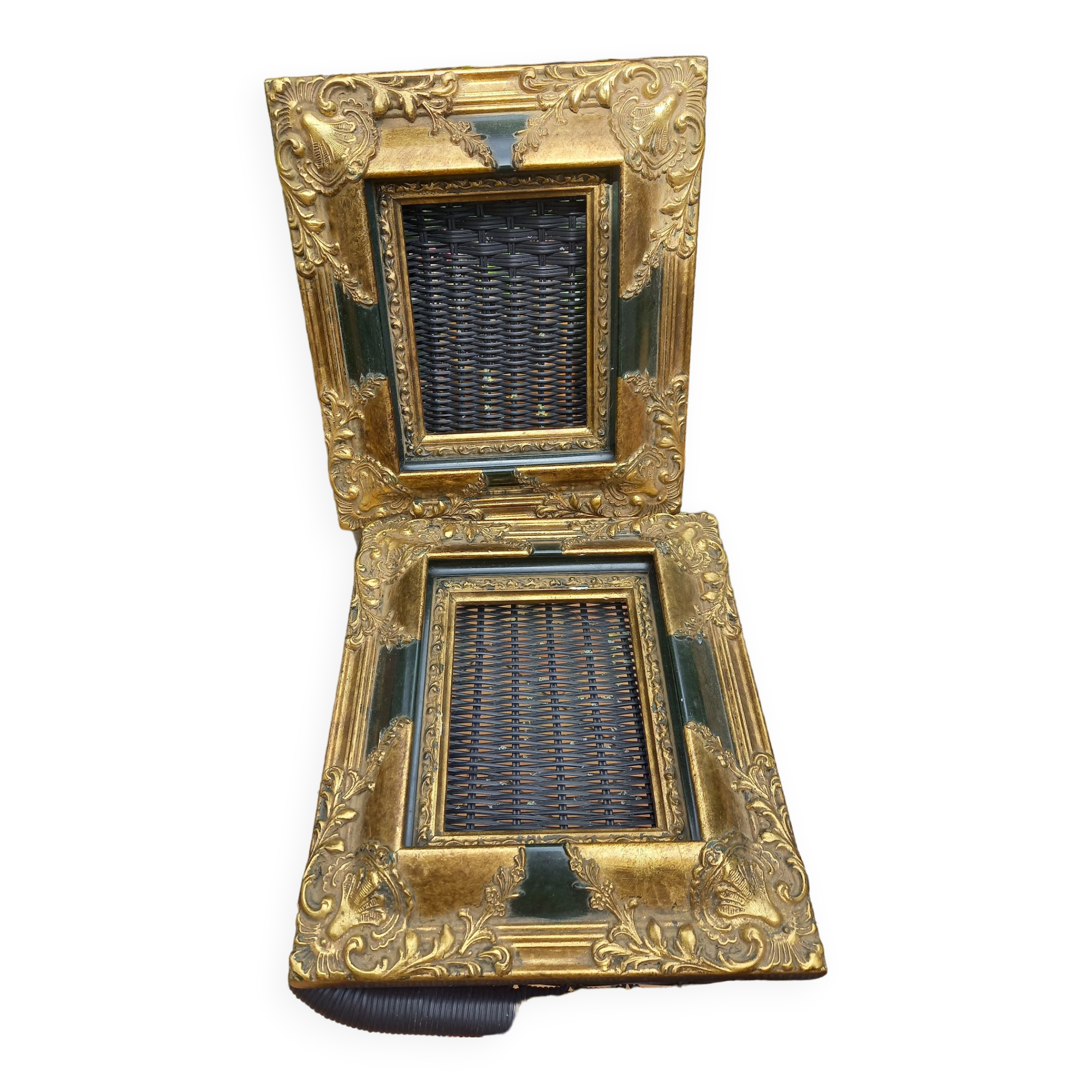 Pair of baroque frames in vintage gilded wood