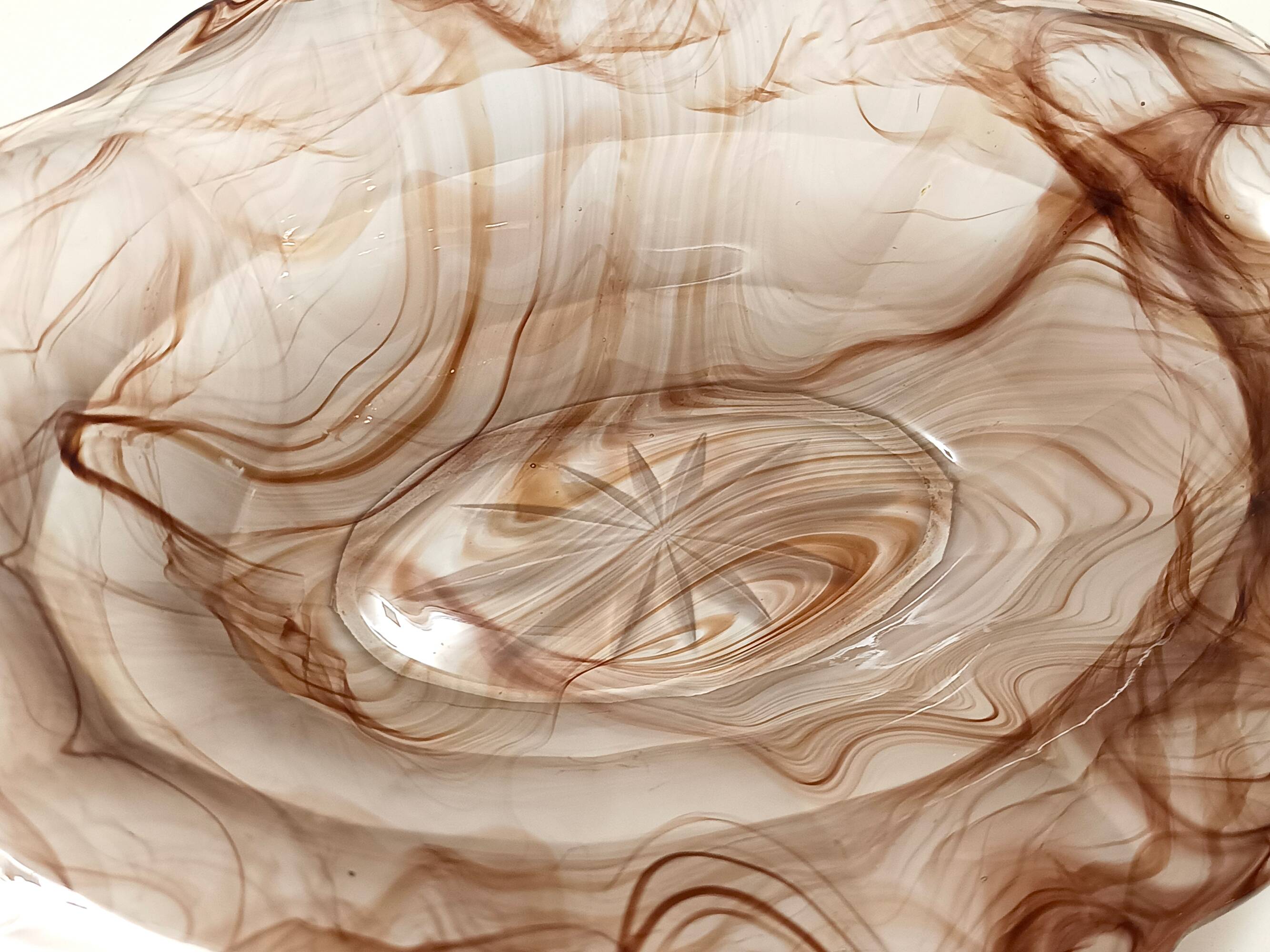 Sepia Cloud Glass Trinket Bowl or Centerpiece by George Davidson, United Kingdom