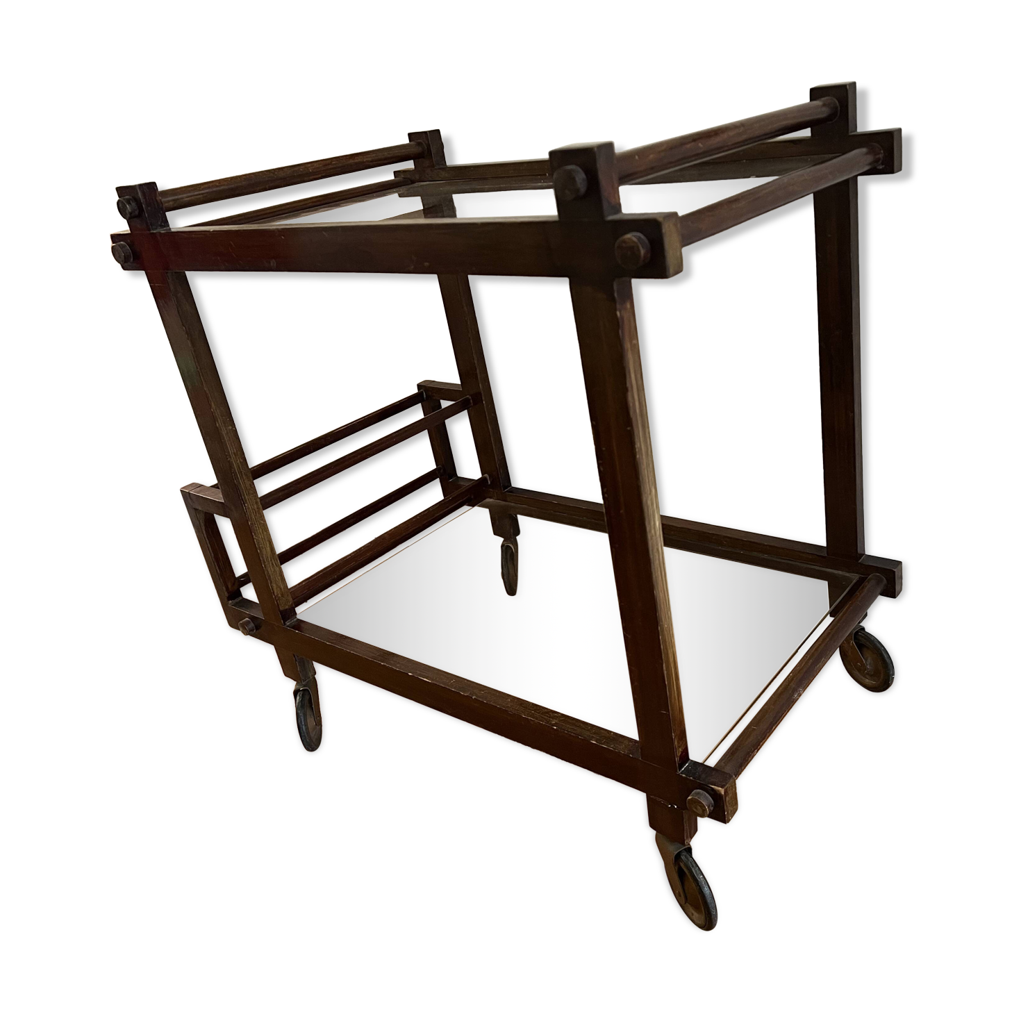 Table roulante bois et verre constructiviste