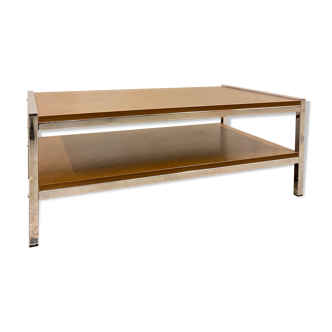 Coffee table in wood and chrome metal from the 70s