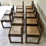Dining chairs "sled" in walnut and cane