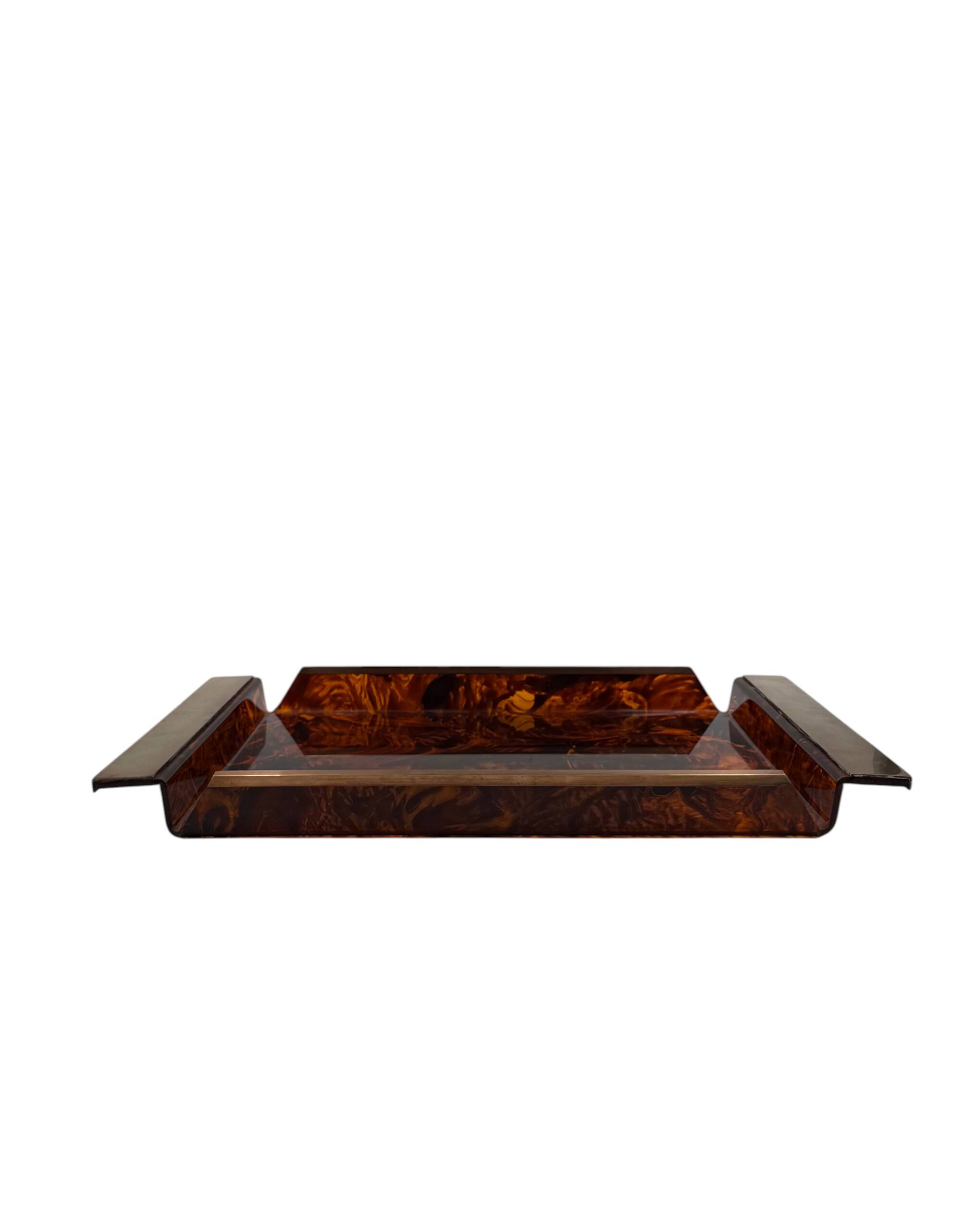 Hollywood regency brass and tortoiseshell lucite tray, Italy 1970s