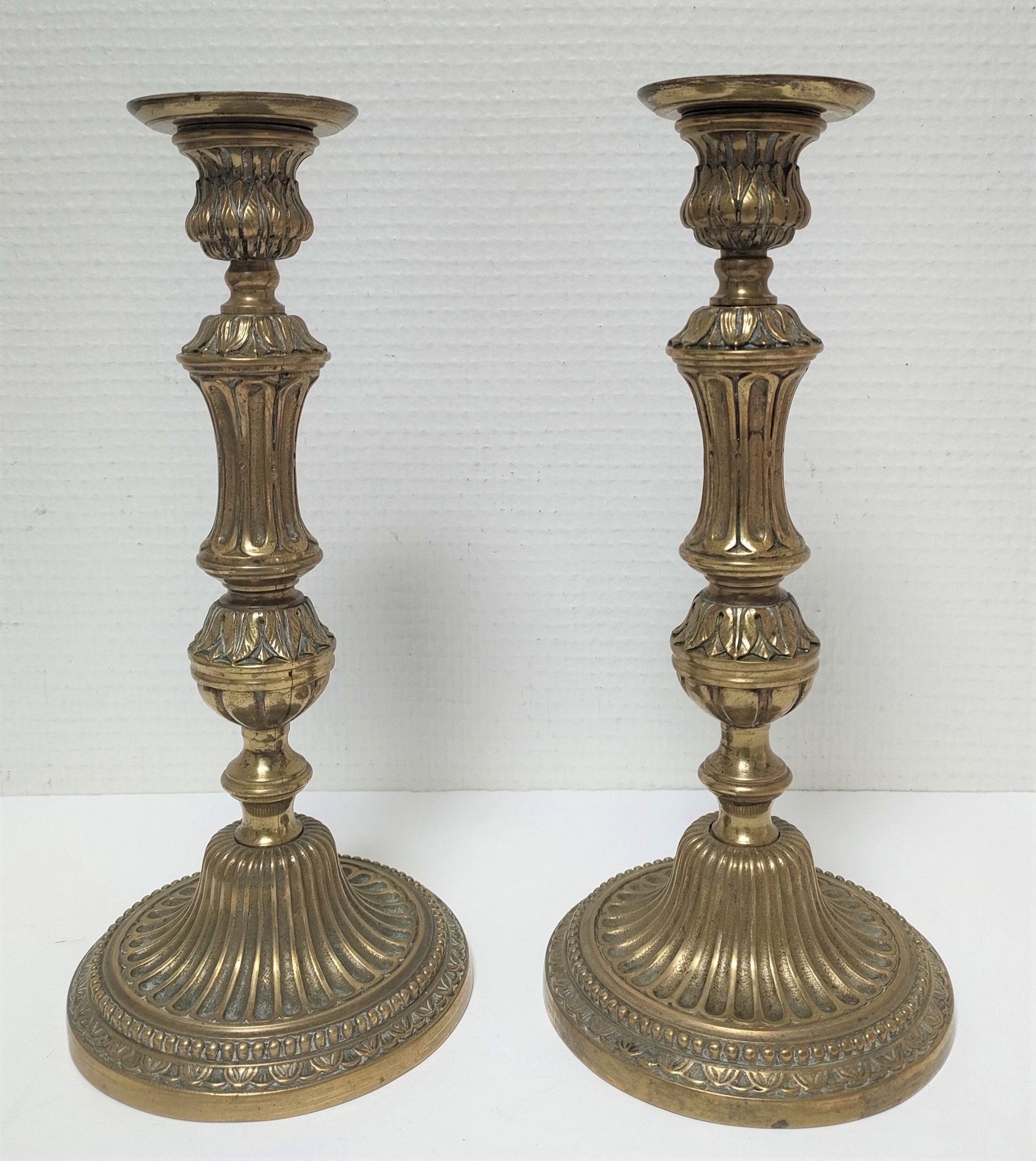 Pair of candle holders torches gilded bronze patinated style louis xvi period 19th century