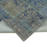 Handwoven oriental vintage 175 cm x 247 cm blue patchwork carpet