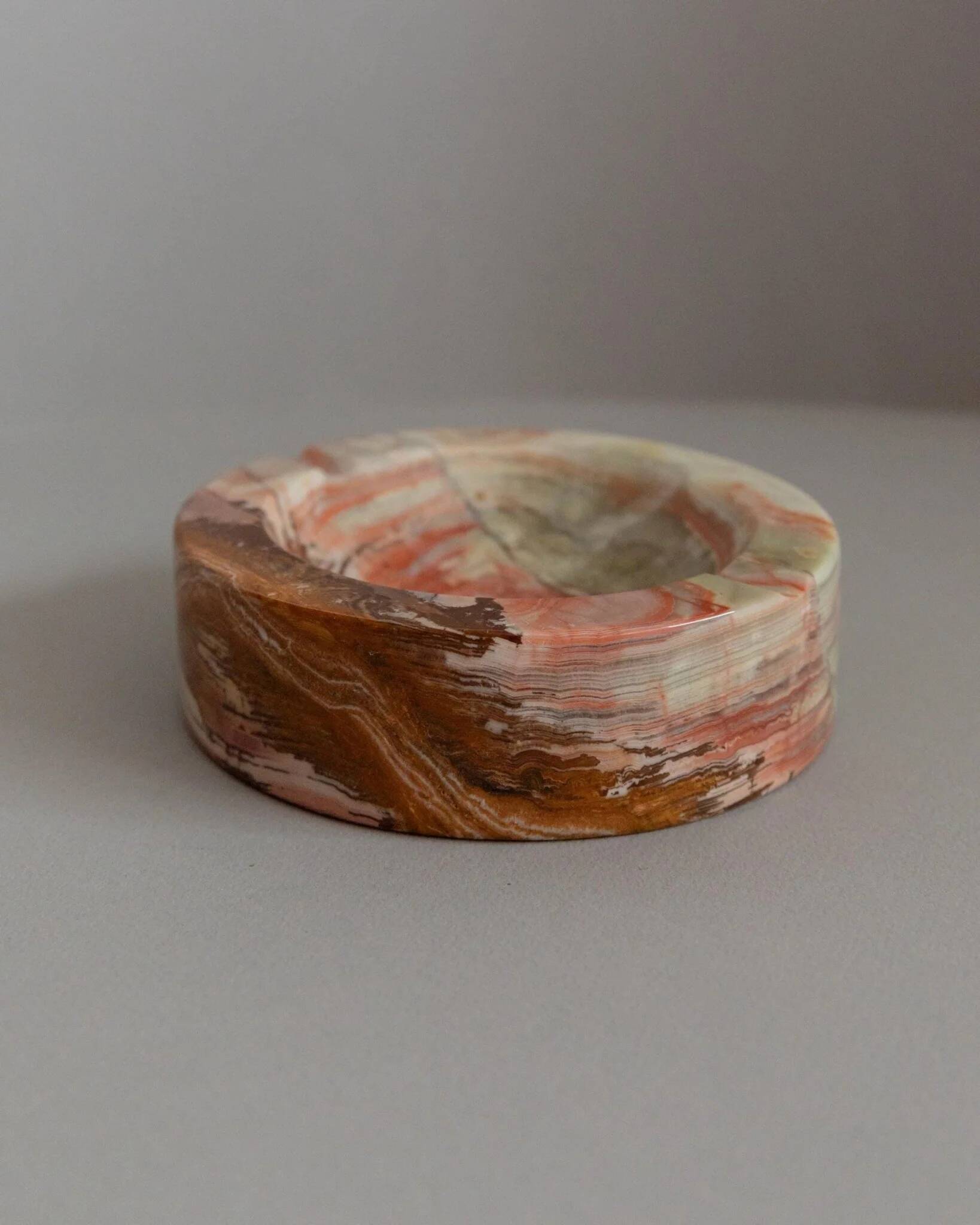 Vintage Onyx Stone Ashtray, solid green-beige-brown marbled, Italian design, 1970s retro decor