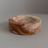 Vintage Onyx Stone Ashtray, solid green-beige-brown marbled, Italian design, 1970s retro decor