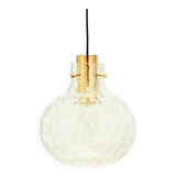 Plafonnier Mid-Century en verre bullé et laiton – H. Tynell pour Limburg, années 60