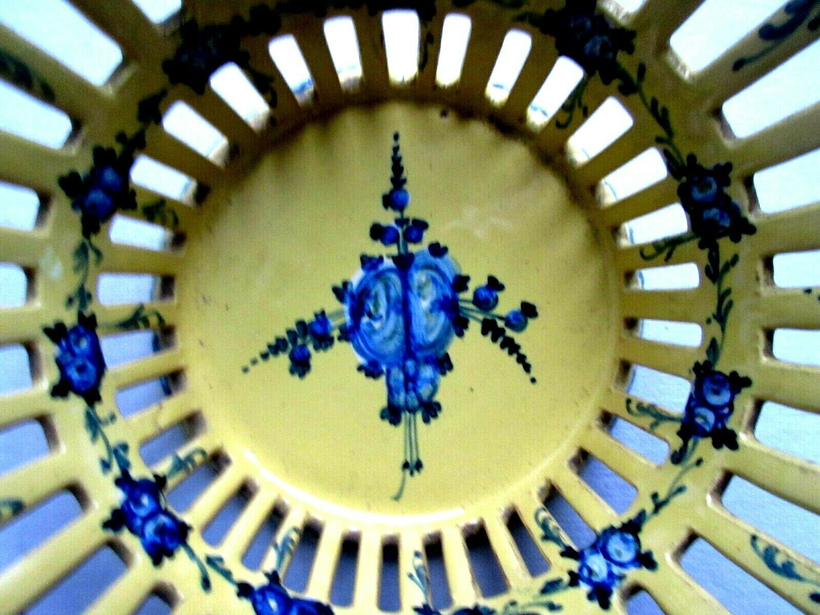 Malicorne cup, yellow enamel and blue flowers signed TE Emile Tessier