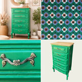 Vintage green oak chest of drawers from the 1960s.