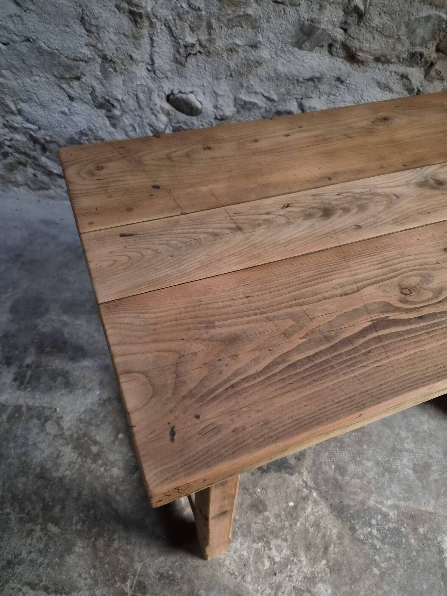Vintage pine kitchen table or desk with two drawers – 1950s
