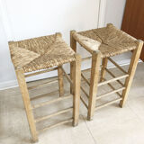 Pair of straw bar stools, 1970