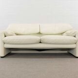 Maralunga 2-seater sofa in white leather by Vico Magistretti for Cassina