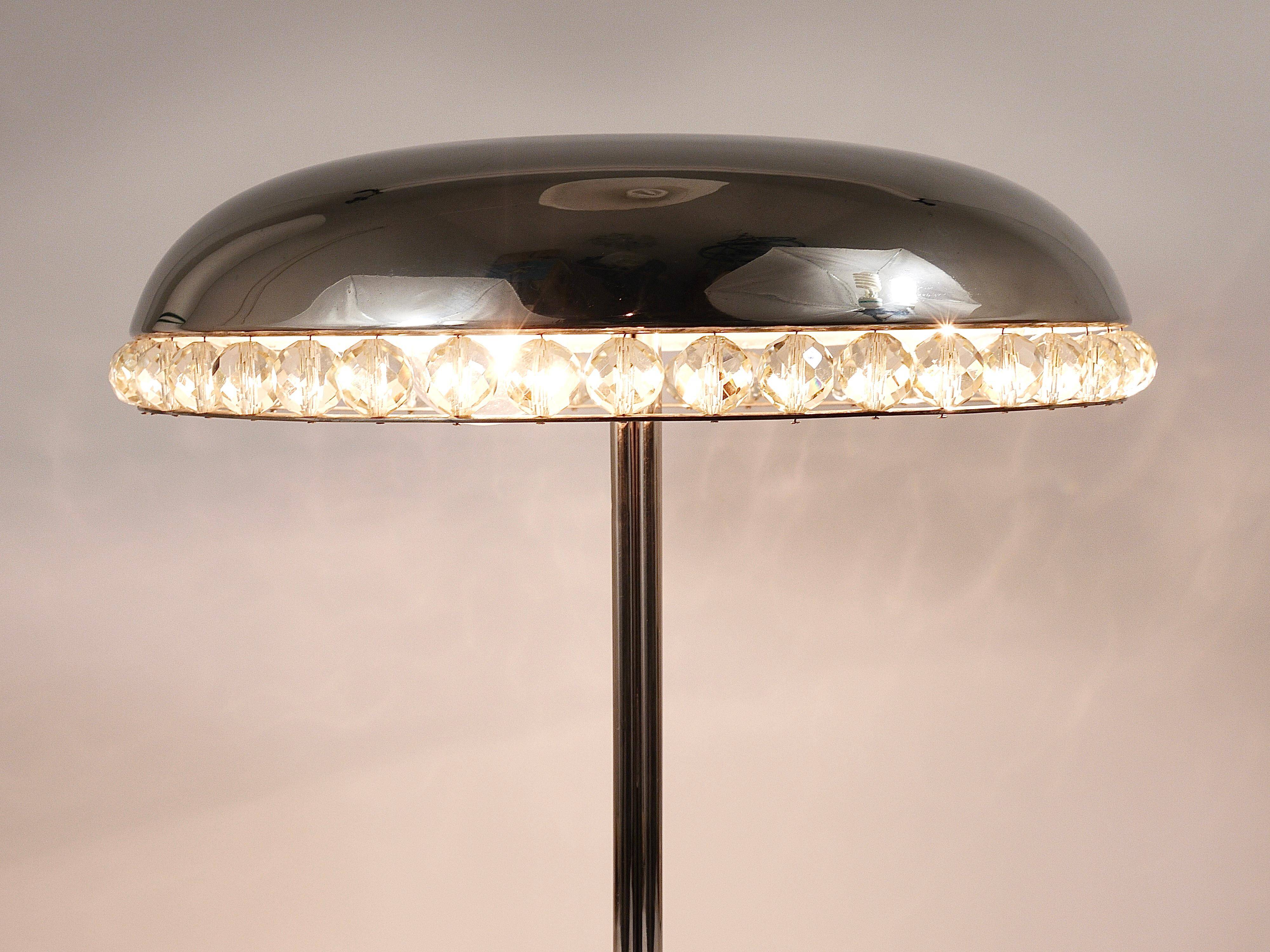 Mushroom Table Lamp in Nickel and Crystal Bakalowits Vienna, Austria, 1950s