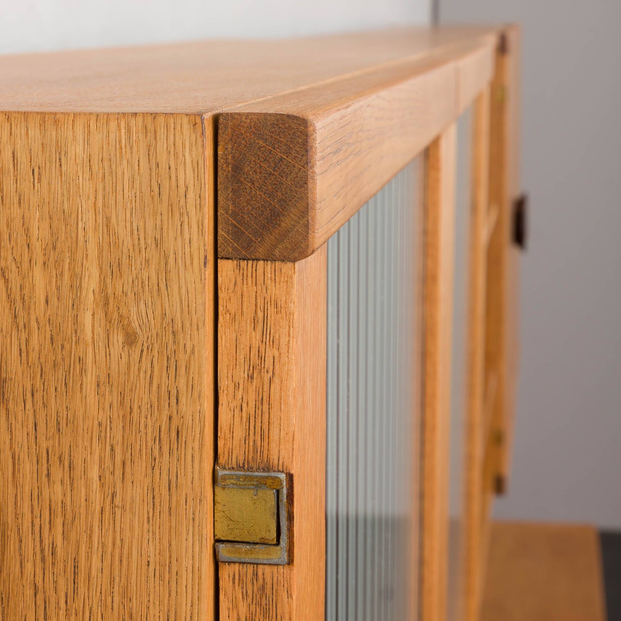 Scandinavian mid century oak wall unit with backlit, Denmark 1970s