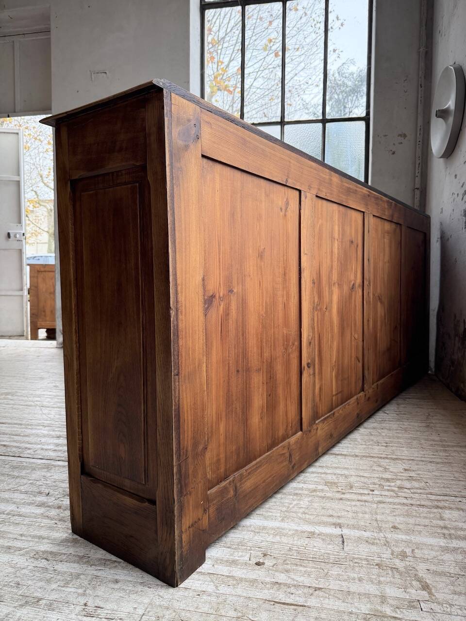 XL oak workshop sideboard with sliding doors from 1900