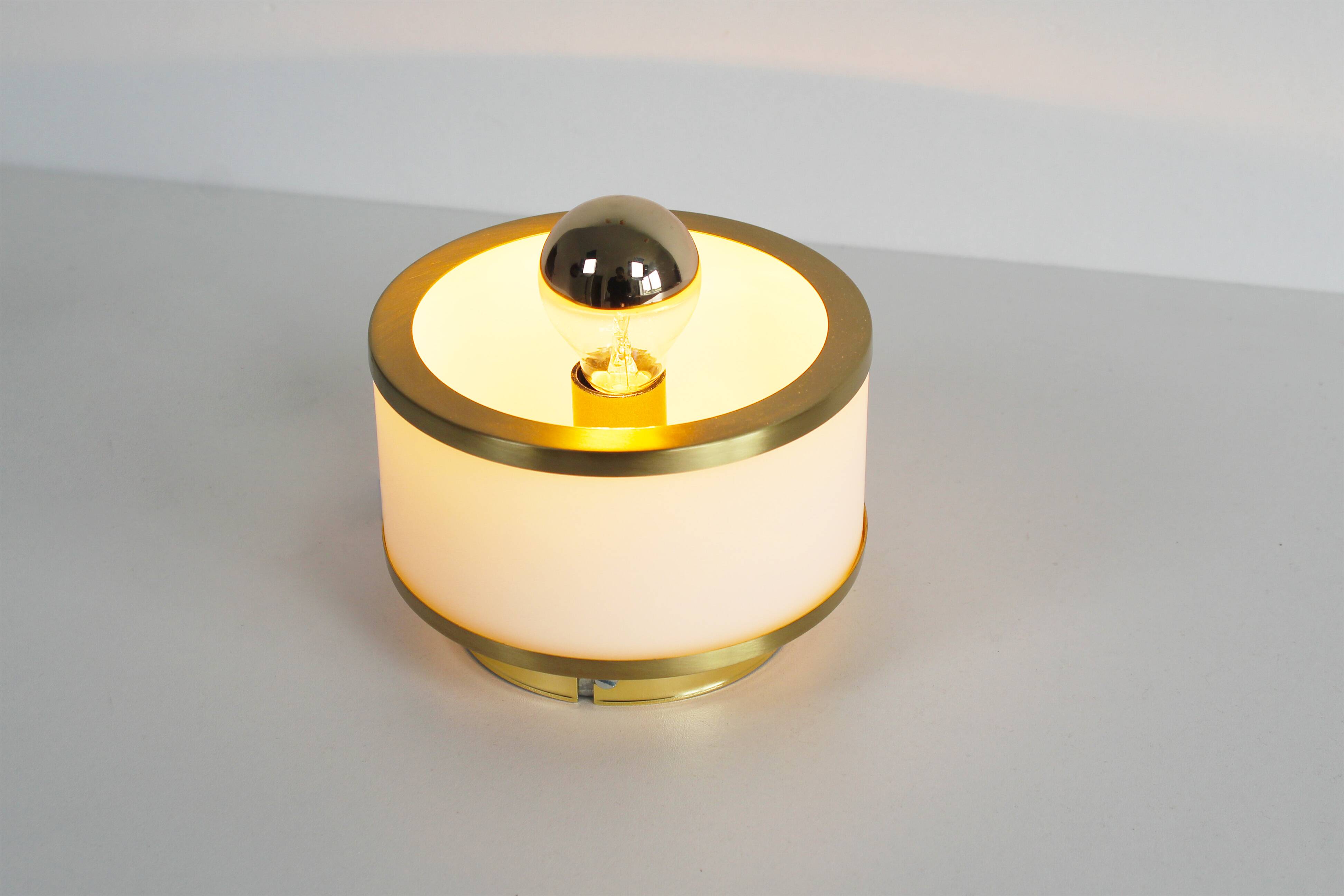 Pair of vintage 1980's opaline glass and brushed brass wall lights