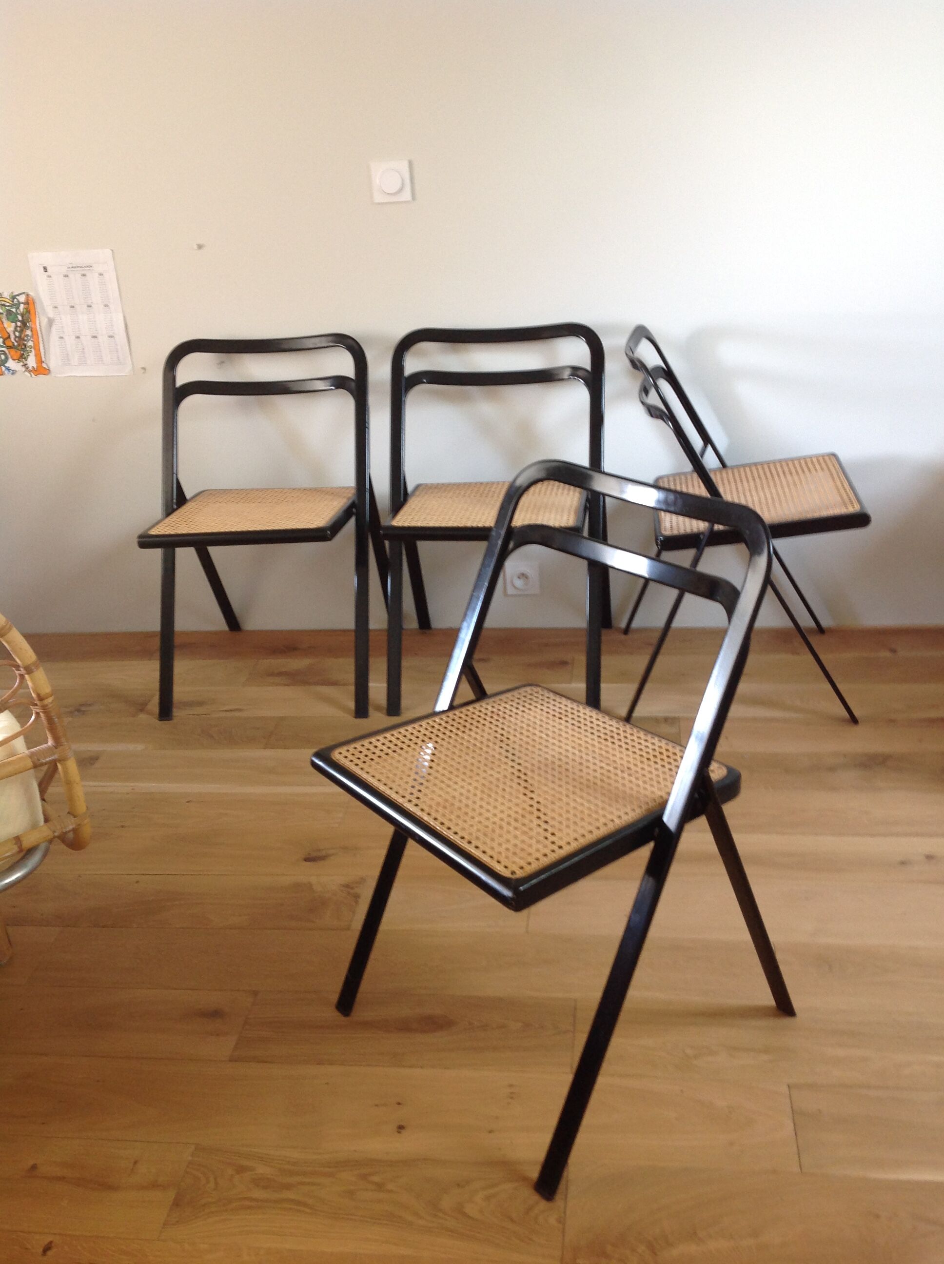 4 folding chairs cannage and black metal Cidue