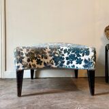 Repose-pieds, pouf en velours et bois foncé