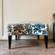 Footstool, pouf in velvet and dark wood