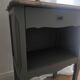 Louis XV bedside table revamped in solid oak and sage green/grey green.